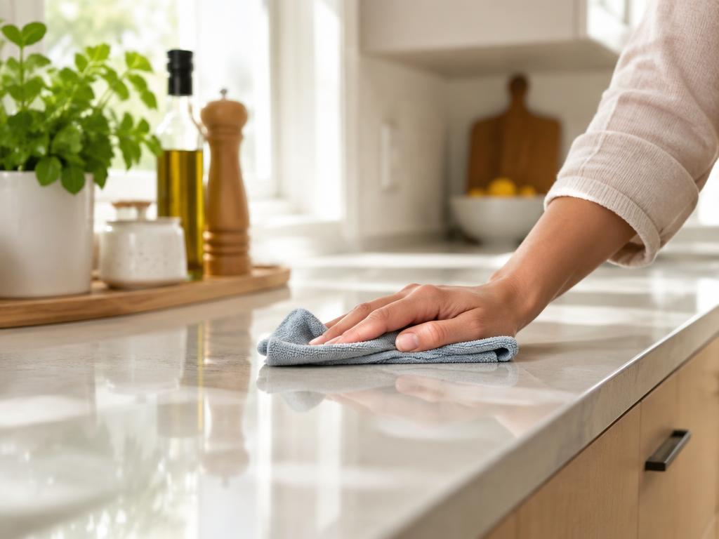 Hand wischt eine Arbeitsplatte